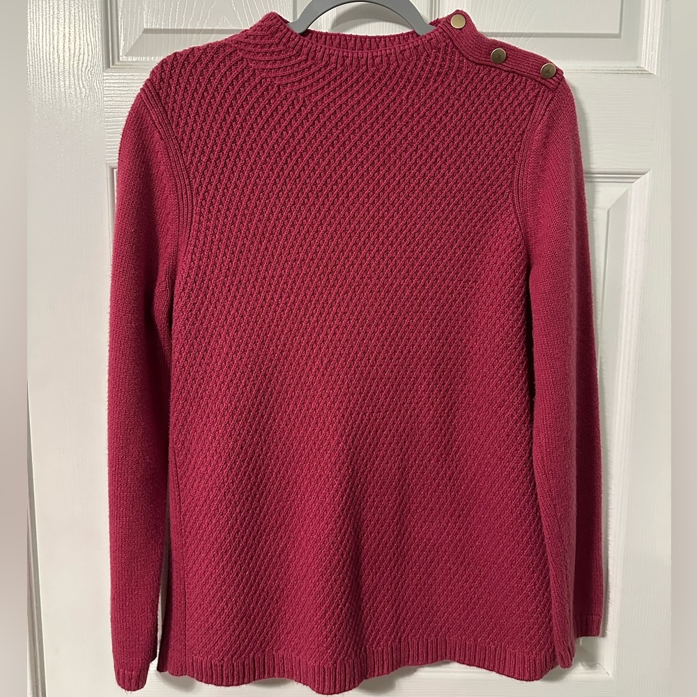 Talbots Raspberry Mock Neck Sweater with Brushed Gold-Toned Button Accents